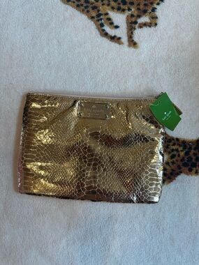 kate spade Metallic Gold Snake-Embossed Zip Pouch